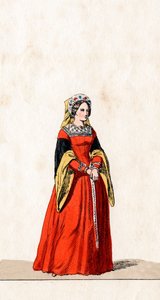 Dame i vente, kostumedesign til Shakespeares skuespil, Henry VIII, 1800-tallet af Unbekannt