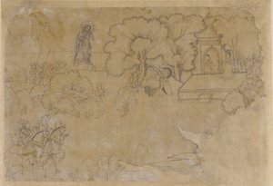 Landskab med en figur af Jomfru Maria, 1600-tallet. af Unbekannt