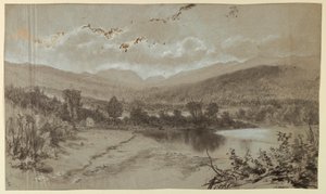 Landschaft mit drei Gebäuden von Unbekannt