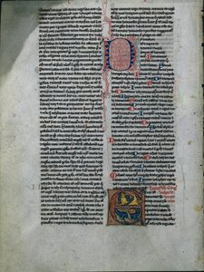 Blad fra en bibel: Initial E: Sammenflettede løver og slanger 1 af 2 udskårne blade, ca. 1225-50. af Unbekannt