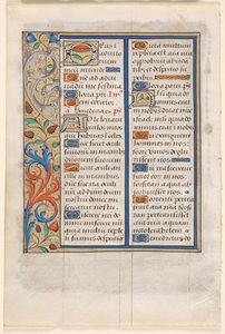 Blad fra en timebog: Tekst med illustreret kant på bagsiden, ca. 1510. af Unbekannt