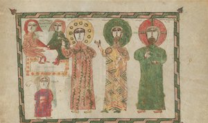 Blad fra en evangelisk bog med fire stående evangelister, 1290-1330. af Unbekannt