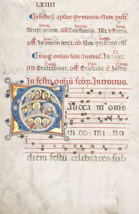 Blad fra en gradvis: Indledende G med Kristus, Jomfruen og apostlene, ca. 1300. af Unbekannt