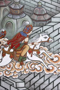 Buddha Siddharthas liv undslap sit palads, ledsaget af Channa ombord på sin hest Kanthaka, Seoul, Coree du Sud af Unbekannt