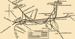 Jernbanelinjer ved Clapham Junction, c1878. af Unbekannt