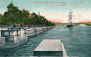 London, Thames Embankment - Viser Naval Volunteer Training Ship, H.M.S. Buzzard, 1907 af Unbekannt