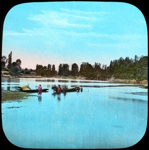Ser ned ad Jhelum fra øen, Indien, slutningen af det 19. eller begyndelsen af det 20. århundrede af Unbekannt