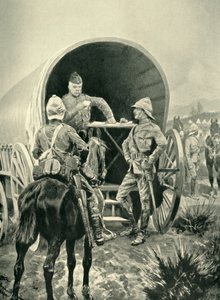 Lord Roberts skriver forsendelser i transportvognen, som han sov i, 1901. af Unbekannt