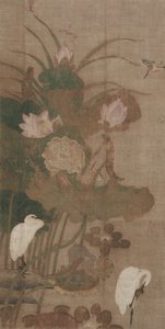 Lotus, insekter og fugle, 1800-tallet. af Unbekannt