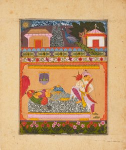 Elskere ved daggry, der illustrerer den musikalske tilstand Raga Vibhasa, c1675 af Unbekannt