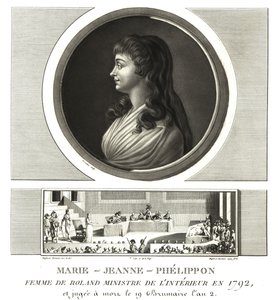 Madame Roland eller Marie-Jeanne Phelippon (1754-1793), Girondist, sammen med sin mand Jean-Marie Roland de la Platiere af Unbekannt