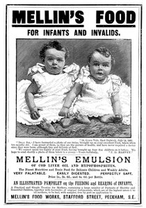 Magasinannonce for Mellins Emulsion, et kosttilskud baseret på levertran, c1890 af Unbekannt