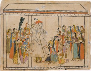 Maharaja Raj Singh tilbedt af hans damer, ca. 1710-20. af Unbekannt