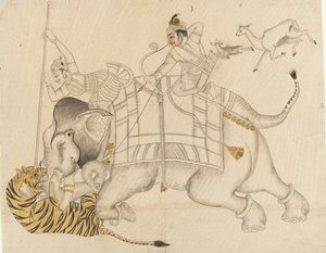 Mahrao Shatru Salli 1866-89 Jagt på en tiger, ca. 1866-89. af Unbekannt