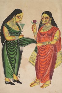 Maid Bringing a Hookah to a Lady recto, Krishna vægtet mod dyrebare genstande verso, 180 af Unbekannt