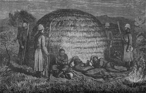 Major Marter og hans mænd bevogter Cetewayo i det oprindelige Kraal, ca. 1880 af Unbekannt