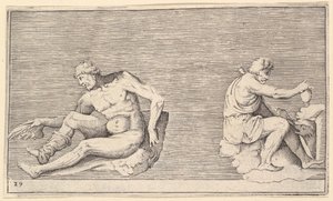 Mand med vinge, mand med vase og hund, udgivet ca. 1599-1622. af Unbekannt