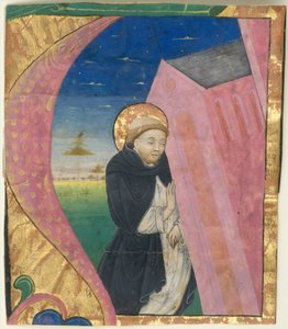 Manuskriptbelysning med Saint Dominic, der redder Saint John-kirken...midten af det 15. århundrede. af Unbekannt