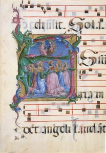 Manuskriptbelysning med Jomfruens antagelse i en indledende A..., italiensk, 1450-60. af Unbekannt