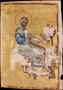 Manuskriptbelysning med evangelisten Luke, slutningen af det 13.-begyndelsen af det 14. århundrede. af Unbekannt