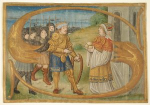 Manuskriptskæring af blade sandsynligvis fra et missal med et oplyst initial S og konge ... sidst i det 15. af Unbekannt