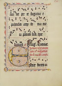 Manuskriptblad med Initial E, fra et antifonarium, tysk, andet kvartal 1400-tallet. af Unbekannt