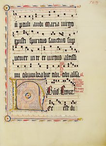 Manuskriptblad med initial H, fra et antifonarium, tysk, andet kvartal 1400-tallet. af Unbekannt
