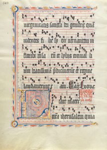 Manuskriptblad med initial L, fra et antifonarium, tysk, andet kvartal 1400-tallet. af Unbekannt