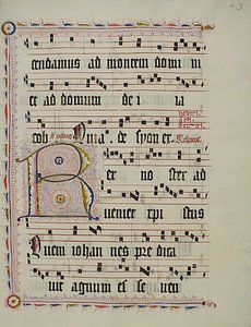 Manuskriptblad med initial R, fra et antifonarium, tysk, andet kvartal 1400-tallet. af Unbekannt