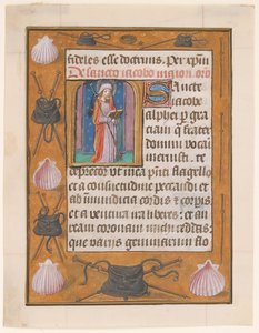 Manuskriptblad med Saint James the Greater, fra en timebog, ca. 1500. af Unbekannt