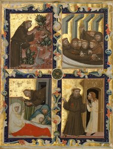Manuskriptblad med scener fra den hellige Frans af Assisis liv, italiensk, ca. 1320-42. af Unbekannt