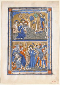Manuskriptblad med smerten i haven og Kristi forræderi, fra en kongelig psalter, ca. 1270. af Unbekannt