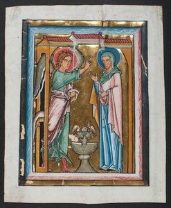 Manuskriptblad med bebudelsen, fra en psalter, midten af 1200-tallet. af Unbekannt