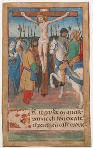 Manuskriptblad med korsfæstelsen, fra en timebog, fransk, 1400-tallet. af Unbekannt