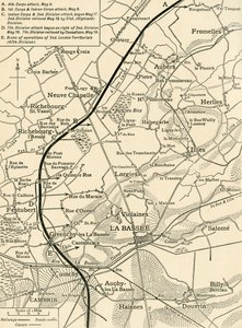 Kort, der illustrerer Operations of the First Army..., Første Verdenskrig, 1915, c1920. af Unbekannt