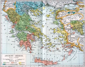 Kort over det antikke Grækenland, 1902 af Unbekannt