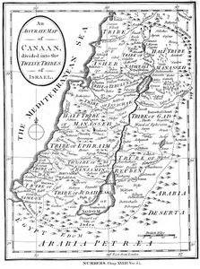 Kort over Kanaan opdelt i Israels tolv stammer, c1830 af Unbekannt