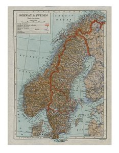 Kort over Norge og Sverige, c1800-tallet af Unbekannt