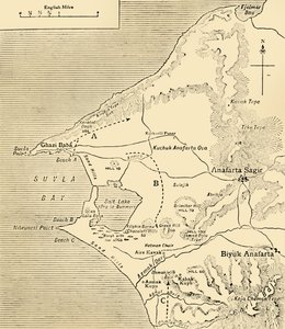 Kort over Suvla Bay, Gallipoli halvøen, Første Verdenskrig, 1915, c1920. af Unbekannt