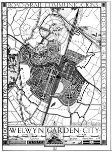 Kort over Welwyn Garden City, Hertfordshire, England, 1926 af Unbekannt