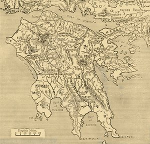 Kort over Peloponnes, 1890. af Unbekannt