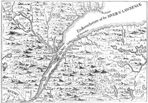 Kort over forløbet af floden St Lawrence så langt som til Quebec, 1730 c1880 af Unbekannt