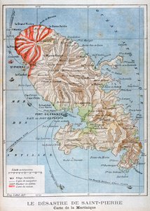 Kort, der viser udbruddet af Mount Pelee, Martinique, 1902 af Unbekannt
