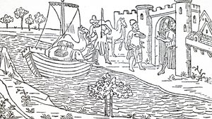 Marco Polo og hans onkler ankommer til Hormuz. af Unbekannt
