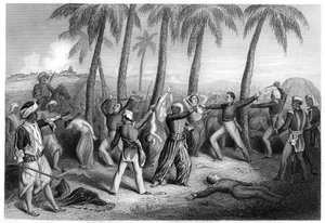 Massakre på engelske officerer og deres koner i Jhansi, 1857, c1860 af Unbekannt