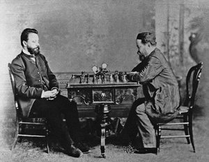 Mikhail Chigorin 1850-1908 og William Steinitz 1836-1900 i Havana, 1880, 1880 af Unbekannt