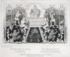 Saltmine: Nedstigningen til saltminerne i Durrnberg, Østrig, omkring 1850 af Unbekannt