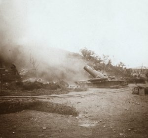 Mørtel i aktion, Somme, Nordfrankrig, c1914-c1918 af Unbekannt
