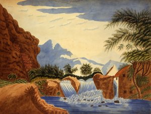Bjergscene og vandhjul, ca. 1820-1870. af Unbekannt