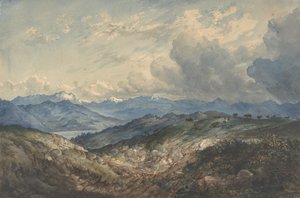 Bjerglandskab med tordenvejr, der nærmer sig, 1800-tallet. af Unbekannt